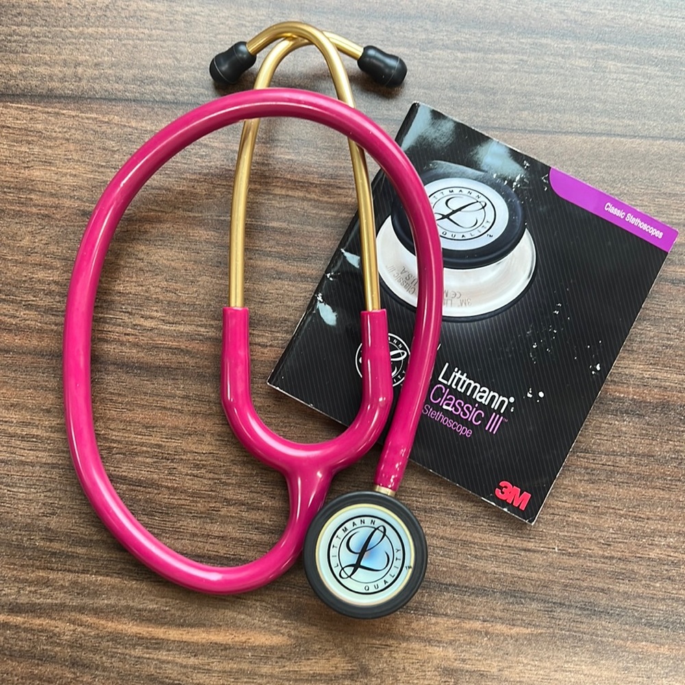 Littmann Classic III Raspberry with rainbow bell and gold metal